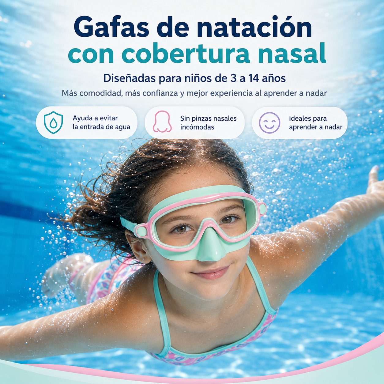 Gafas de Natación Infantiles con Cobertura de Nariz