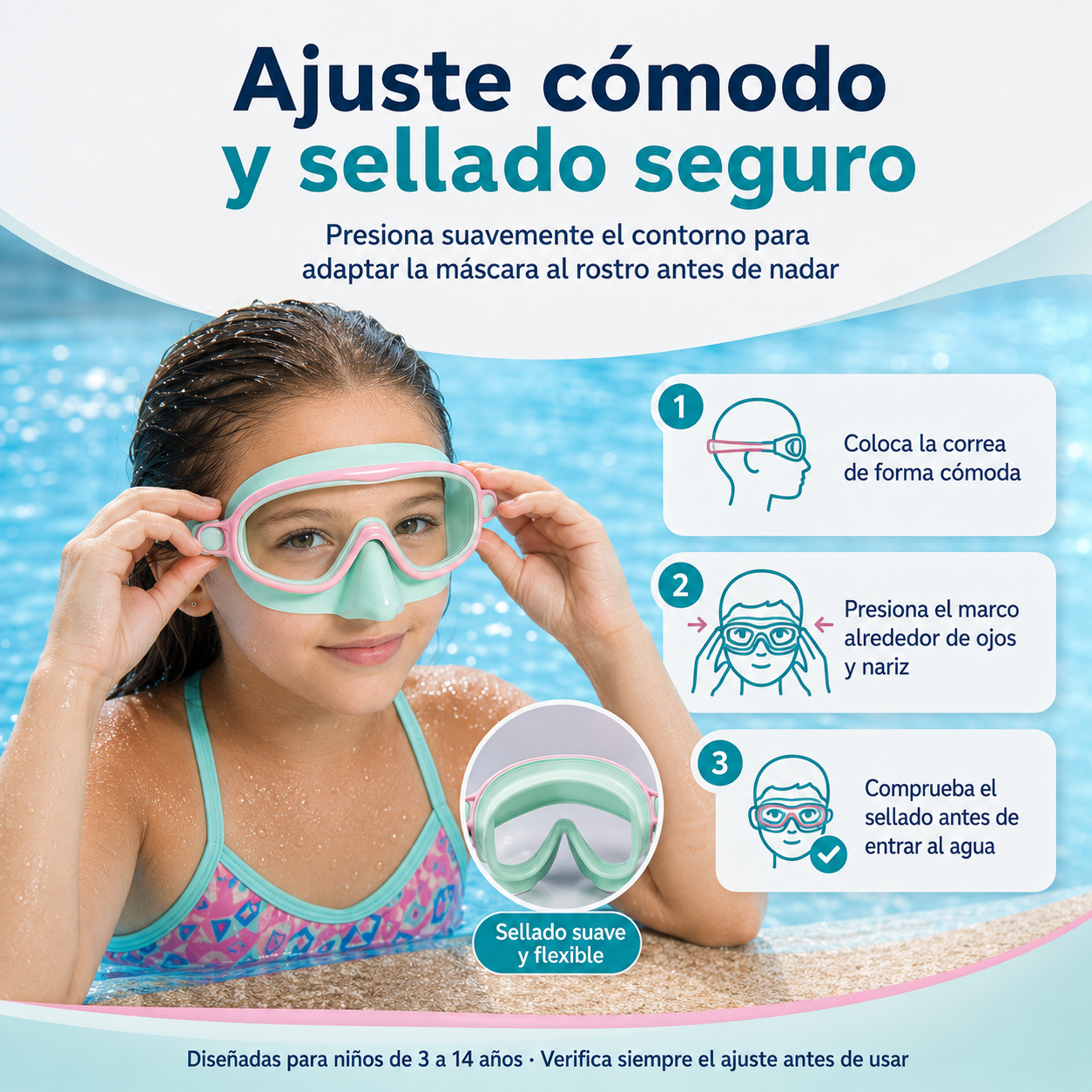 Gafas de Natación Infantiles con Cobertura de Nariz