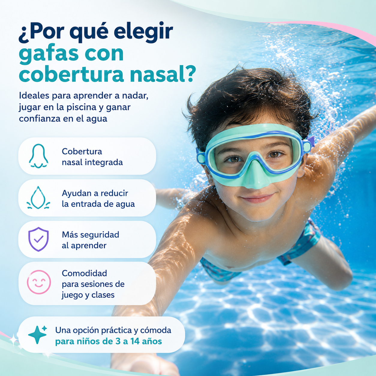 Gafas de Natación Infantiles con Cobertura de Nariz